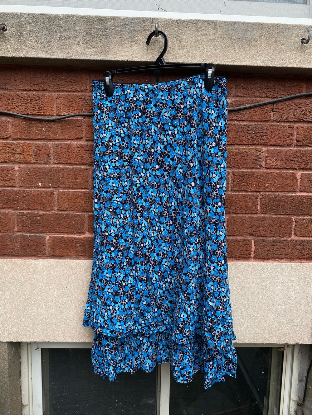 Style & Co. Blue Floral Midi Skirt with Ruffle Hem
